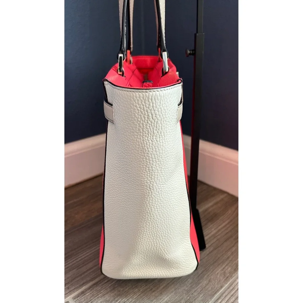 Kate Spade New York‎ Pebbled Leather Colorblock Tote Bag Coral Pink Purse w/ COA